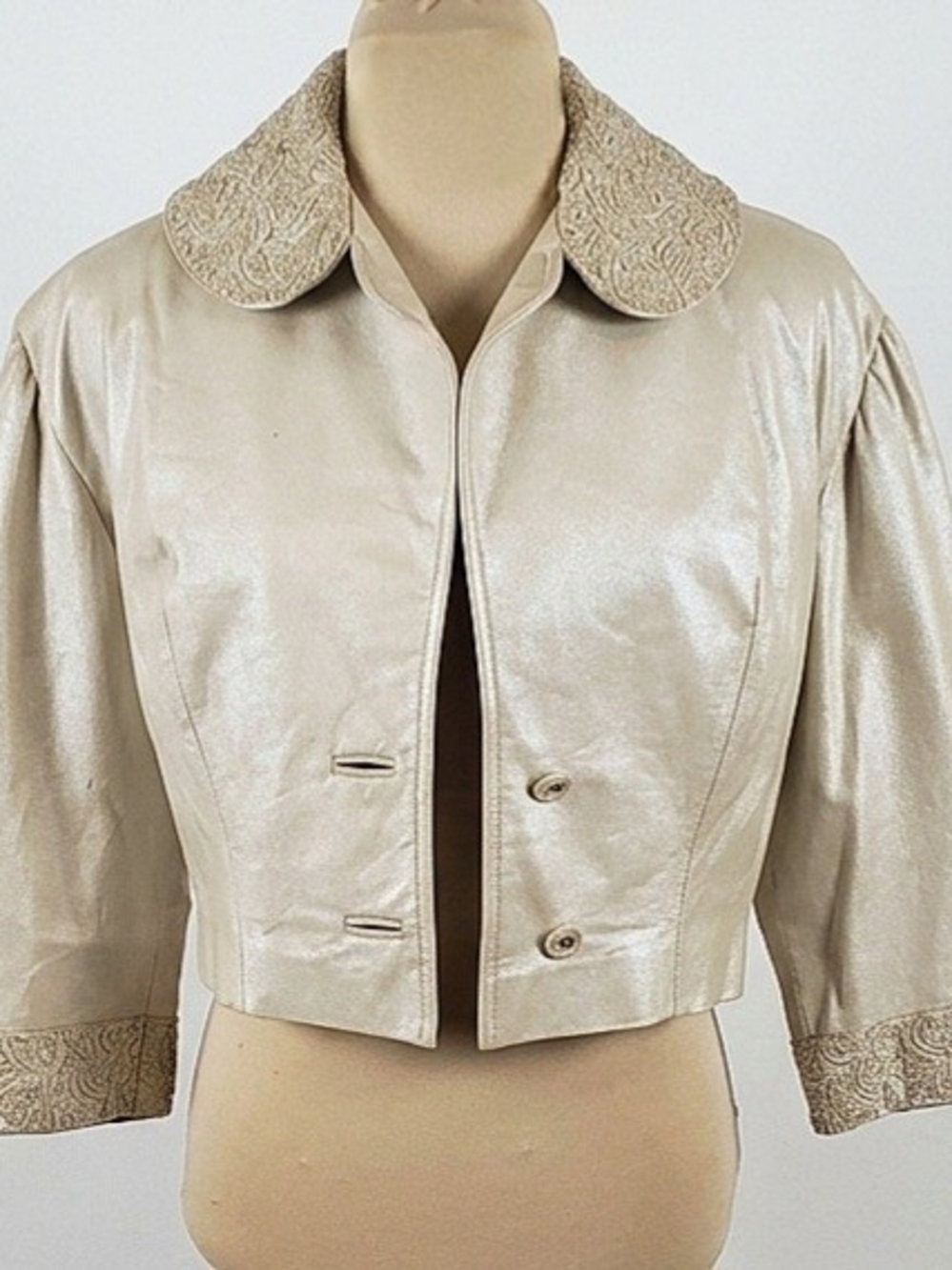 Vintage Metallic Champagne Leather Cropped Jacket